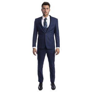 Tazio Ultra Slim Fit Plaid 3pc Mens Suit, Blue